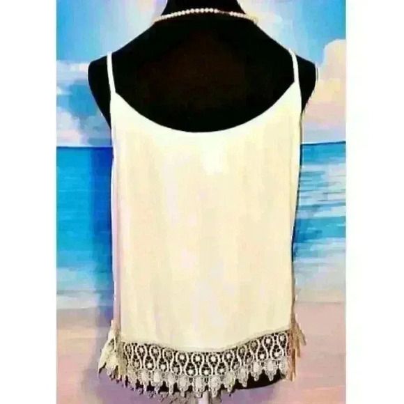NELLA FANTASIA Shell Top IVORY Cami shirt with Sexy LACE Pointed HEMLINE size Lg - Picture 2 of 3